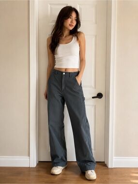 Aritzia TNA Wide Leg Carpenter Cargo Pants Grey